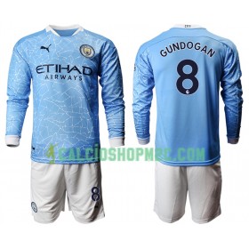 Manchester City Ilkay Gundogan 8 Bambino Maglia Prima 2020/2021 Manica Lunga (+ Pantaloncini)